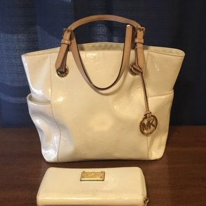 Michael Kors white patent leather purse and wallet